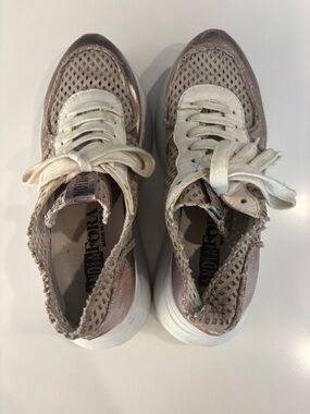 ANDREA FENZI Beige White Mesh Lace-Up Sneakers